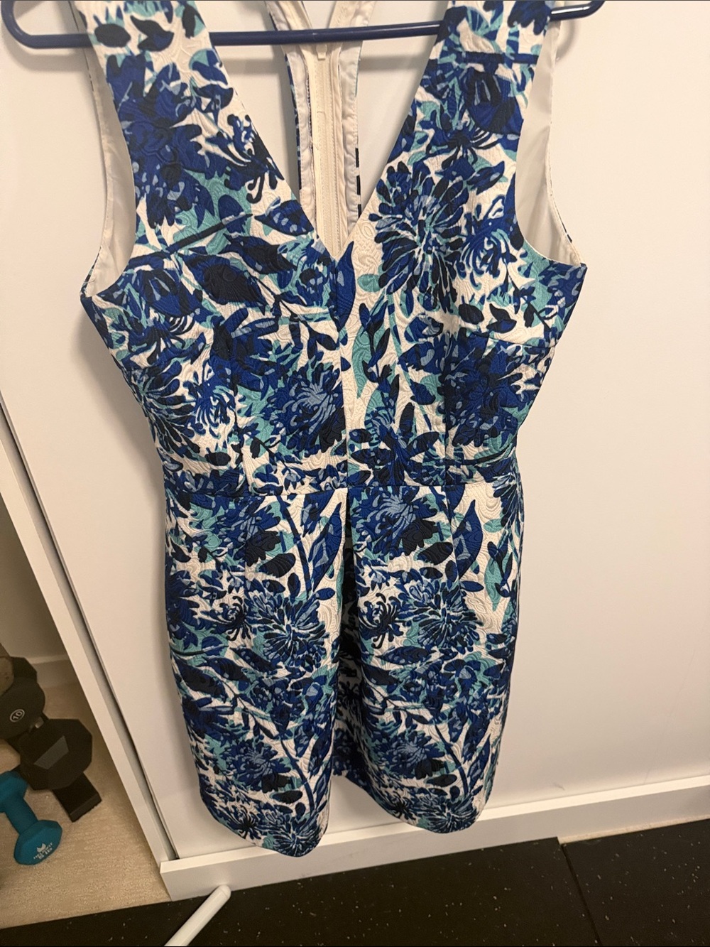 H&M White Mini Dress with Blue Floral Print